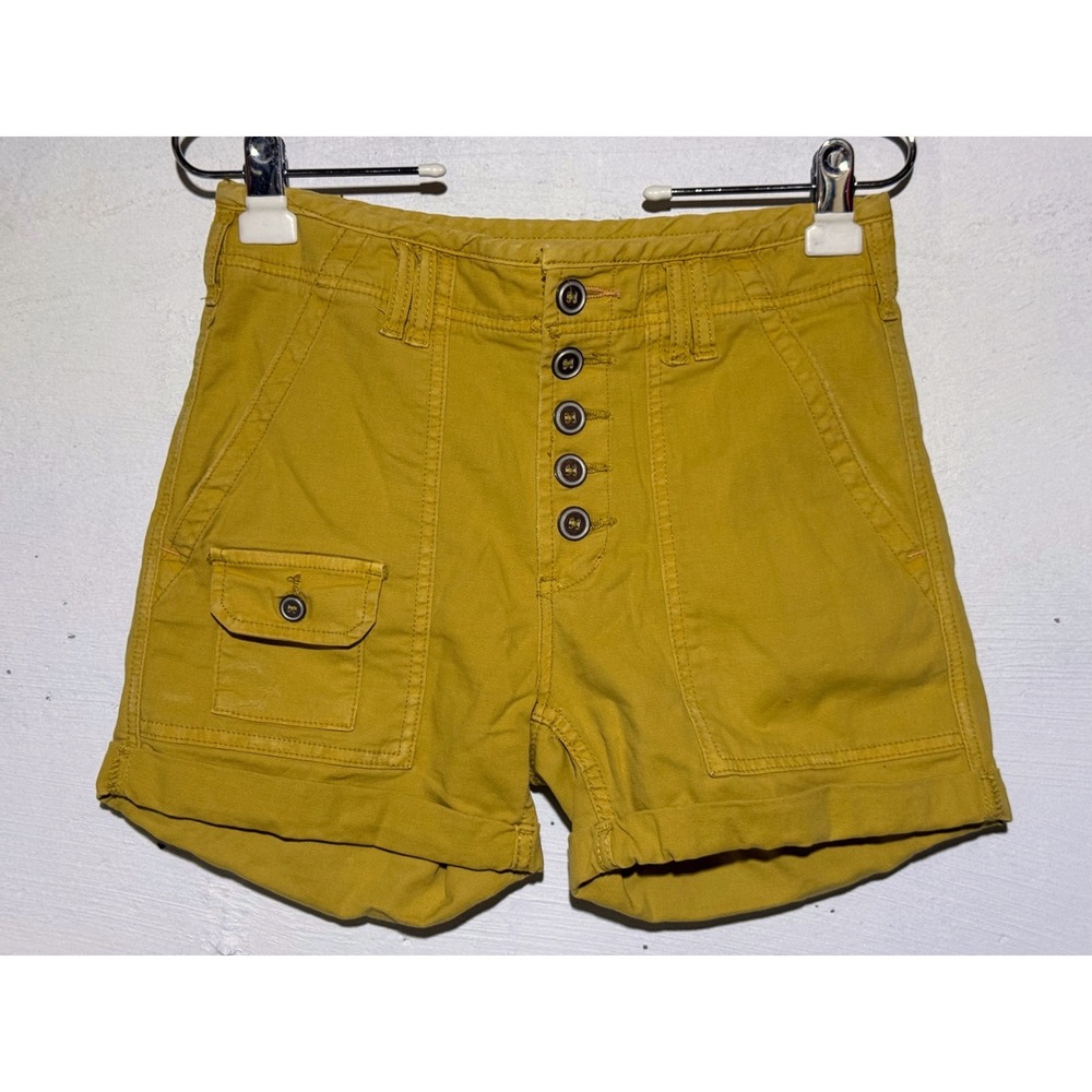 Pilcro Womens 26 Mustard Yellow Cotton Canvas Utility Button Fly Shorts Safari